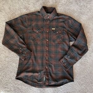 Dixxon Calico flannel shirt, brown and black plaid button-up medium guc